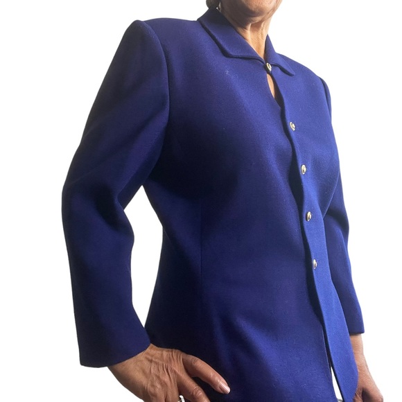 Vintage Kasper for A.S.L. 100% Wool Indigo Jacket With Gold Buttons Size 14 - Picture 2 of 12